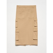Dilvin 80858 Kargo Cepli Midi Etek-Bej