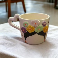 Lilies Atelier Ponsetya Ceramic & Lilies Atelier Özgür Kadın Renkli Çiçek Desen El Yapımı Mug Kupa Set 260 ml