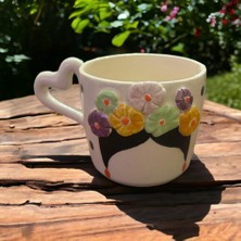 Lilies Atelier Ponsetya Ceramic & Lilies Atelier Özgür Kadın Renkli Çiçek Desen El Yapımı Mug Kupa Set 260 ml