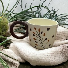 Lilies Atelier Ponsetya Ceramic & Lilies Atelier Kahverengi Bohem Dal Desen Puantiyeli El Yapımı Mug Kupa 260 ml