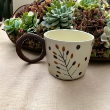 Lilies Atelier Ponsetya Ceramic & Lilies Atelier Kahverengi Bohem Dal Desen Puantiyeli El Yapımı Mug Kupa 260 ml