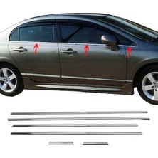 ZNZ Oto Aksesuar Honda Civic Krom Cam Çıtası 6 Parça 2005-2011 Arası Paslanmaz Çelik