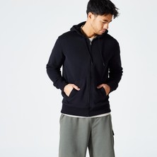 Decathlon Domyos Erkek Siyah Kapüşonlu Sweatshirt 500 Essentials - Fitness