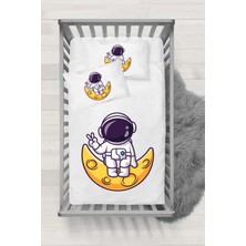 bebekokusu Miss Astronot Çocukcuk Desenli Bebek Lastikli Çarşaf ( 60 x 120 / 15 )  2'li Yastık Kılıfı