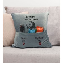 Bk Gift Eğlenceli Tasarımlı Organizer Kumanda ve Atıştırmalık Cepli Gri Kırlent Yastık- 2, Ev Dekoru,