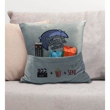 Bk Gift Eğlenceli Tasarımlı Organizer Kumanda ve Atıştırmalık Cepli Gri Kırlent Yastık- 13, Ev Dekoru,