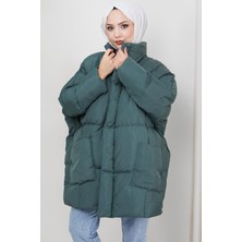 Oversize Torba Cep Şişme Mont Yeşil HM2317