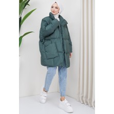 Oversize Torba Cep Şişme Mont Yeşil HM2317