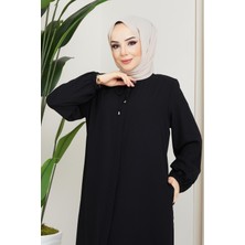 Hafsa Mina Önü Patlı Büyük Beden Siyah Ferace