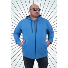 Starbattal Büyük Beden Basic Mevsimlik Fermuarlı Kapüşonlu Sweat 22751 Saks
