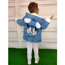 Ysfer Butik Çocuk Kot Mont  Kapüşonlu Mickey Mouse