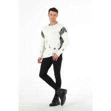 SiFu Tekstil Fashion Tarz Da Yırtıklı Intersiye Desen Bisiklet Yaka Spor Triko Kazak