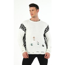 SiFu Tekstil Fashion Tarz Da Yırtıklı Intersiye Desen Bisiklet Yaka Spor Triko Kazak