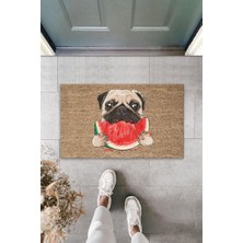 Stok Shop Dijital Baskı Kahverengi Dilim Karpuz Yiyen Köpek Dekoratif Kapı Paspası K-2032