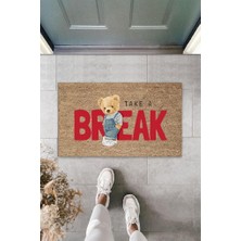 Stok Shop Bej Kapı Önü Paspası Take A Break Ayıcık Desen  K-3354