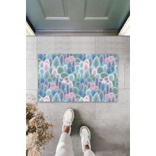 Stok Shop Dijital Baskı Pembe-Mavi Küçük Ağaçlar Paspas K-3094