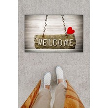 Stok Shop Dijital Baskı Dekoratif Welcome Gri Kapı Önü Paspası K-1248