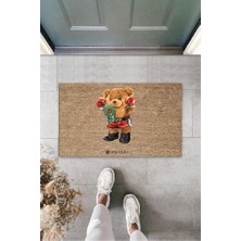 Stok Shop Dekoratif Dijital Fighter Ayıcık Bej Kapı Paspası Dış Mekan Paspas K-3181