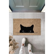 Stok Shop Dijital Kara Kedi Bej Kapı Paspası Dış Mekan Paspas K-3185