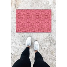 Stok Shop Dijital Baskı Pembe Kedili Desen Kapı Önü Paspası K-1025