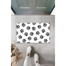 Stok Shop Dijital Baskı Beyaz Siyah Patiler Dekoratif Kapı Paspası K-2024