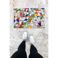 Stok Shop Dijital Baskı Beyaz Kırık Mozaik Desen Kapı Önü Paspası K-1073