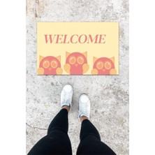 Stok Shop Dijital Baskı Pembe Üç Baykuş Desen Kapı Önü Paspası K-1032