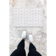 Stok Shop Dijital Baskı Beyaz Taş Duvar Desen Kapı Önü Paspası K-1061