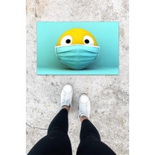 Stok Shop Dijital Baskı Mavi Maskeli Emoji Desen Kapı Önü Paspası