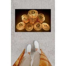 Stok Shop Dijital Baskı Dekoratif Çoklu Bitcoin Gold Kapı Önü Paspası K-1279