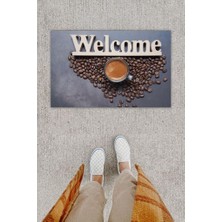 Stok Shop Dijital Baskı Dekoratif Welcome Koyu Gri Kapı Önü Paspası K-1251