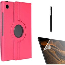 Gpack Samsung Galaxy Tab A9+ Plus X210 Kılıf Kapaklı Standlı 360 Dönebilen Koruma DN11+NANO+KALEM Pembe Koyu