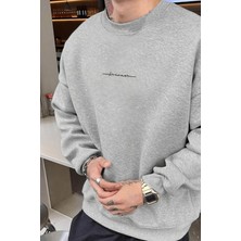 Millionaire Erkek Gri Dreamer Baskılı 0 Sıfır Yaka Oversize Salaş Bol Kesim Polar Sweatshirt