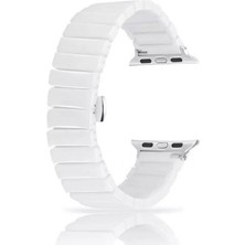 Gpack Apple Watch 9 41MM Kordon Parlak Seramik Kaplama Yatay Görünüm Yandan Çıtçıt Zr  Beyaz