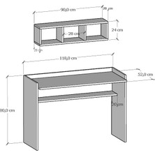 Moonlife 118 cm Sera Çalışma Masası Duvar Raflı Beyaz
