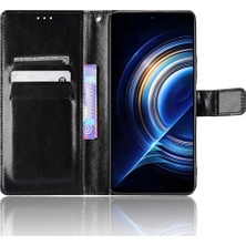 4U Sky Xiaomi Için Poco F4 5g/redmi K40S 5g Kayış Damla Geçirmez Bölünmüş Deri+Tpu Cüzdan Kılıfı Çılgın At Doku Stand Cep Telefonu Kabuk Black (Yurt Dışından)