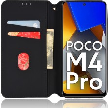 4U Sky Xiaomi Poco M4 Pro 4g Rhombus Için Baskılı Deri Koruyucu Kabuk Manyetik Otomatik Kapanan Flip Stand Cep Telefonu Cüzdan Case-Black (Yurt Dışından)