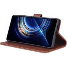 4U Sky Xiaomi Için Redmi K50 PRO/K50 Cüzdan Telefon Kılıfı Dokulu Pu Deri Foli Flip Kitap Kapağı Tpu Şok Geçirmez Stand Case-Brown (Yurt Dışından)