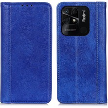 4U Sky Xiaomi Redmi Için 10C Bölünmüş Deri Ayarlanabilir Stand Kılıfı Litchi Doku Otomatik Kapanış Manyetik Cüzdan Flip Cover-Blue (Yurt Dışından)