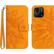 4U Sky Xiaomi Redmi 10A Için Koruyucu Cep Telefonu Kapağı, HT04 Cilt Dokunma Basılı Baskısı Ayçiçeği Flip Cüzdan Telefon Kılıfı El Strap-Sarı ile (Yurt Dışından)