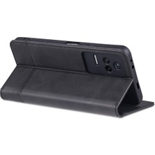 4U Sky Xiaomi Için Redmi K50 PRO/K50 Koruyucu Telefon Kılıfı Manyetik Kapatma Dokulu Pu Deri Stand Telefon Kapağı Cüzdan-Black (Yurt Dışından)