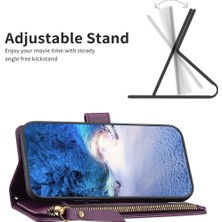 4U Sky Xiaomi Redmi 10C 4g Anti-Fall Pu Deri Kapak Cüzdan Stand Zippered Telefon Case-Dark Mor (Yurt Dışından)