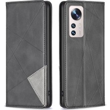 4U Sky Xiaomi Için 12 Lite Geometrik Basılı Manyetik Otomatik Ahmsorbed Pu Deri Kapak Kart Tutucu Stand Iç Tpu Case Black (Yurt Dışından)