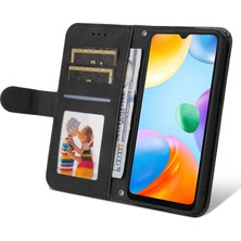 4U Sky Xiaomi Için Redmi 10C/REDMI 10 (Hindistan) Ağaç Desen Metal Düğmesi Deri Telefon Kılıfı Stand Cüzdan Kapağı Strap-Black (Yurt Dışından)