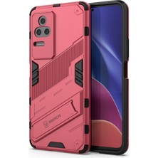 4U Sky Xiaomi Için Poco F4 5g/redmi K40S 5g Gizli Kickstand Tasarım Sabit Pc+Yumuşak Tpu Hibrid Telefon Kılıfı Kabuk Rose (Yurt Dışından)