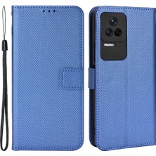 4U Sky Xiaomi Için Poco F4 5g/redmi K40S 5g Pu Deri Deri Manyetik Toka Cüzdan Kılıfı Elmas Doku Stand Koruyucu Kapak Kayış Mavisi (Yurt Dışından)