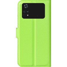 4U Sky Xiaomi Için Poco M4 Pro 4g Folio Flip Litchi Doku Pu Deri Kılıf Stand Mobil Telefon Kapak Yeşil (Yurt Dışından)