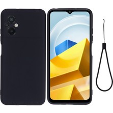 4U Sky Xiaomi Poco M5 4g Için Sıvı Silikon Cep Telefonu Kılıfı, Yumuşak Elyaf Astar Anti-Çizelge Kapak Damla Koruma Kabuğu Strap-Black (Yurt Dışından)