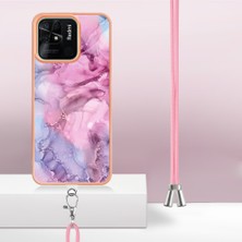 4U Sky Xiaomi Redmi 10C 4g Mermer Desen Ince Kasa Elektroplatma 2.0mm Tpu Tpu Telefon Kapağı Lanyard-Rose (Yurt Dışından)