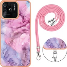 4U Sky Xiaomi Redmi 10C 4g Mermer Desen Ince Kasa Elektroplatma 2.0mm Tpu Tpu Telefon Kapağı Lanyard-Rose (Yurt Dışından)